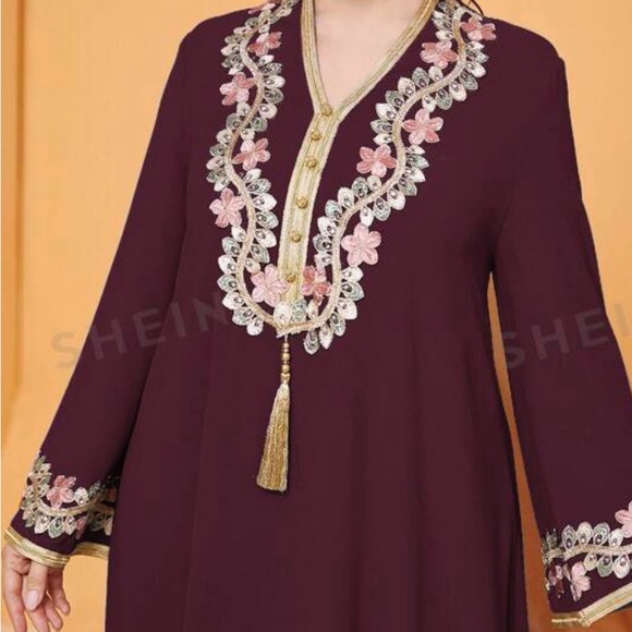 SHEIN Modley Pkus Floral Embroidery Tassle Detail Flounce Sleeve Dress - Picture 3 of 3